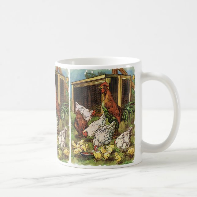 Vintage Farm Animals, Rooster, Hens, Chickens Coffee Mug (Right)