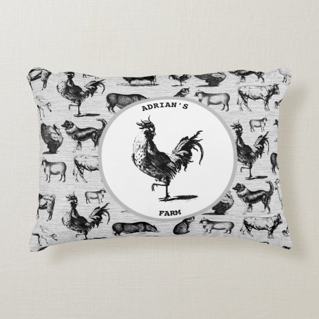 Vintage Farm Animals Rustic Collage Accent Pillow (Front)