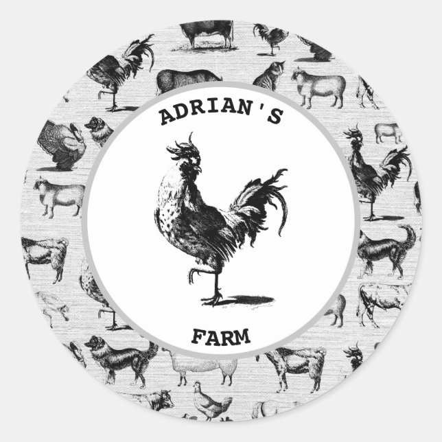 Vintage Farm Animals Rustic Collage Classic Round Sticker (Front)