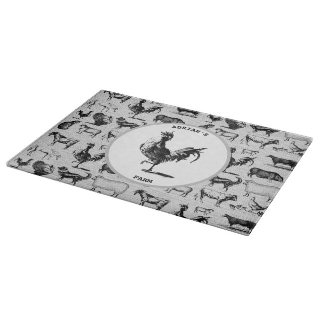 Vintage Farm Animals Rustic Collage  Cutting Board (Corner)