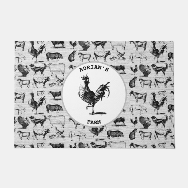 Vintage Farm Animals Rustic Collage  Doormat (Front)