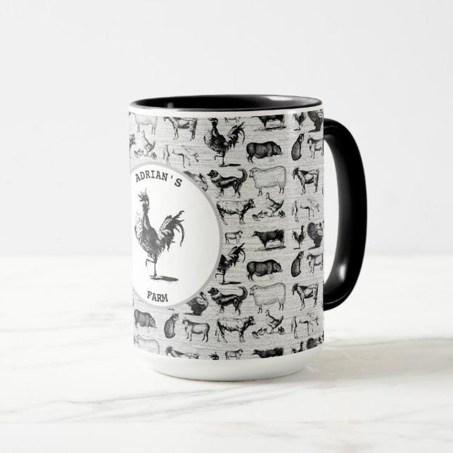 Vintage Farm Animals Rustic Collage Mug (Front Right)