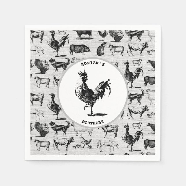 Vintage Farm Animals Rustic Collage Napkin (Front)