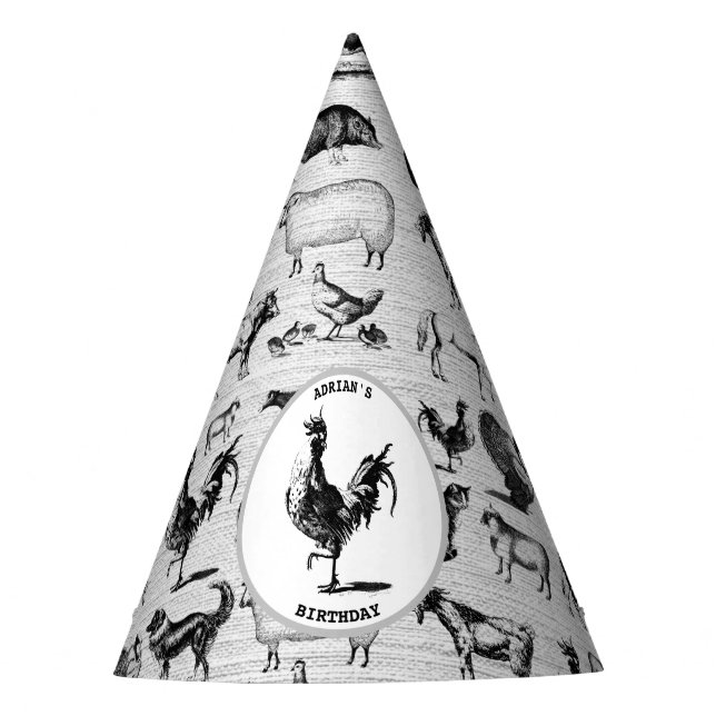 Vintage Farm Animals Rustic Collage  Party Hat (Front)