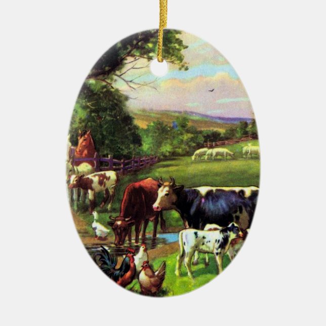 Vintage Farm Ceramic Ornament (Front)
