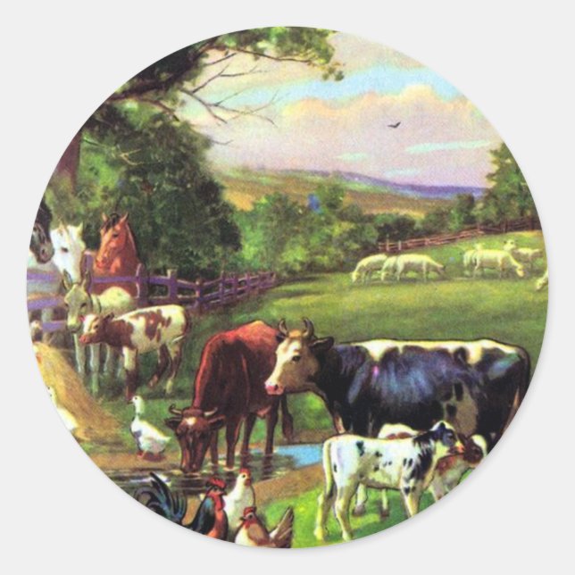 Vintage Farm Classic Round Sticker (Front)