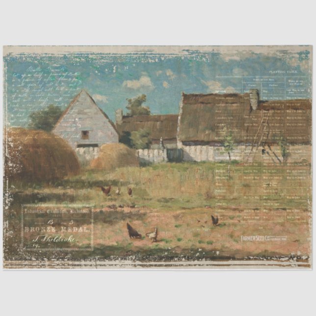 Vintage Farm Decoupage Tissue Paper (Front)