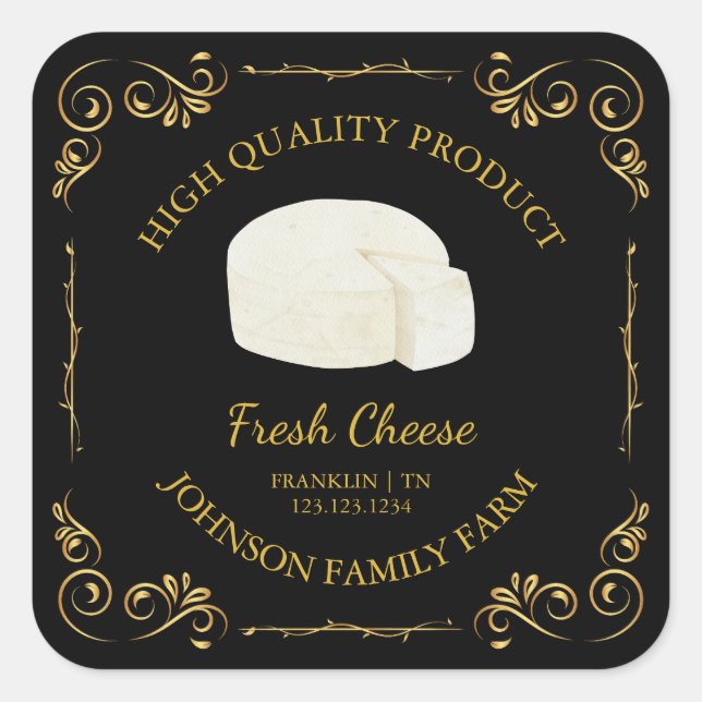 Vintage Farm Fresh Cheese Square Label (Front)