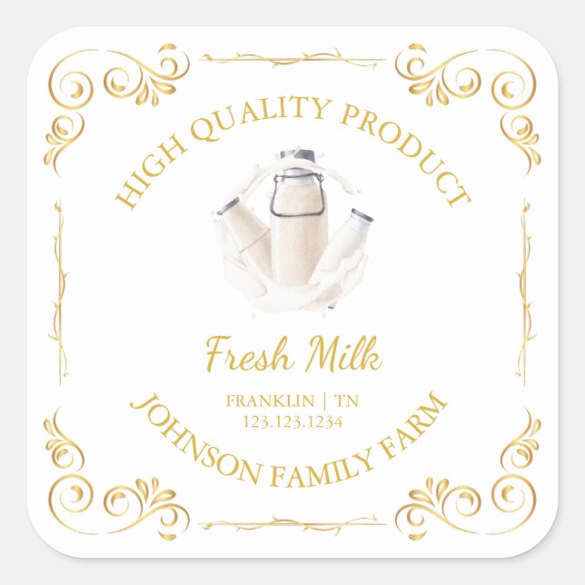 Vintage Farm Fresh Milk Square Label (Front)