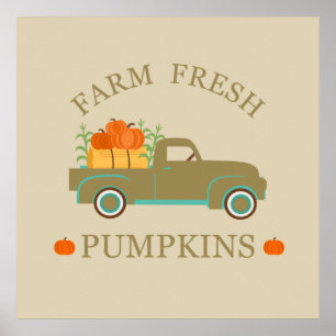 Vintage Farm fresh pumpkins watercolor fall autumn Poster