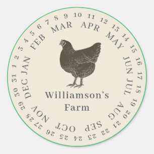 Vintage Farm Hen Encircled Date Egg Carton Antique Classic Round Sticker
