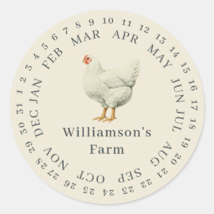 Vintage Farm Hen Encircled Date Egg Carton Antique Classic Round Sticker