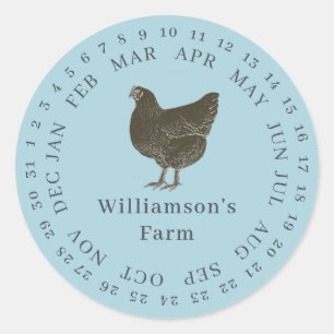 Vintage Farm Hen Encircled Date Egg Carton Blue Classic Round Sticker