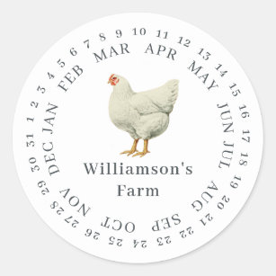 Vintage Farm Hen Encircled Date Egg Carton  Classic Round Sticker