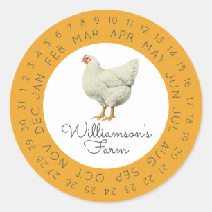 Vintage Farm Hen Encircled Date Egg Carton Yellow Classic Round Sticker