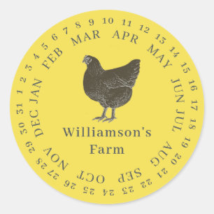 Vintage Farm Hen Encircled Date Egg Carton Yellow Classic Round Sticker