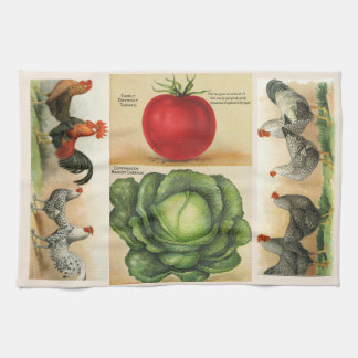 Vintage farm illustrations: cozy country style kitchen towel