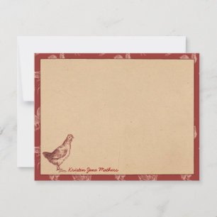 Vintage Farm Rooster Personalized Flat Note Cards
