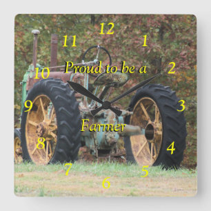 Vintage Farm Tractor Clock- customize it Square Wall Clock