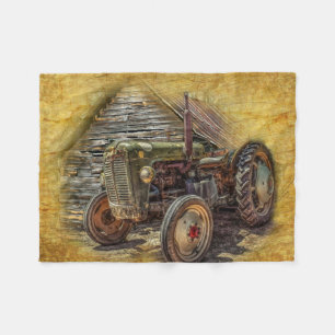 Vintage Farm Tractor Old Barn Shed Fleece Blanket
