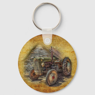 Vintage Farm Tractor Old Barn Shed Keychain