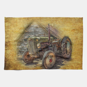 Vintage Farm Tractor Old Barn Shed Kitchen Towel