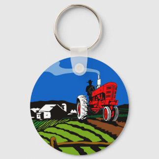 vintage farm tractor retro style keychain