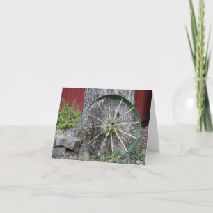 Vintage Farm Wheel by Barn  Holiday Card