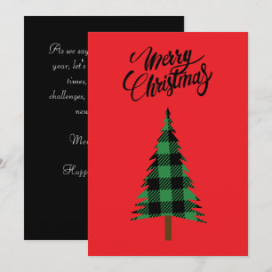 Vintage Farmhouse Green Black Buffalo Check Tree   Holiday Card