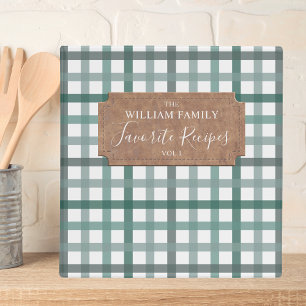 Vintage Farmhouse Green Plaid Recipe Cookbook Binder