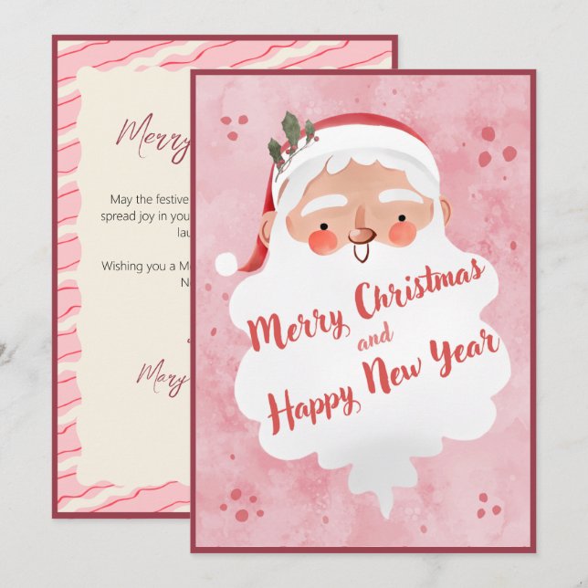 Vintage Farmhouse Pink Script Santa Clause  Holiday Card (Front/Back)