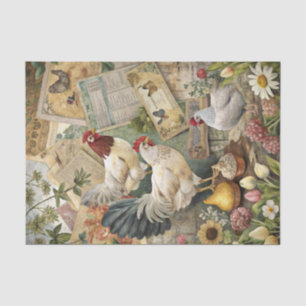Vintage Farmhouse Rooster and Chicken Collage Tissue Paper