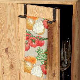  Vintage Farmhouse Rustic Taupe Watercolor Veggies Kitchen Towel