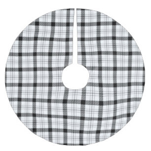 Vintage farmhouse white and black plaid pattern brushed polyester tree skirt