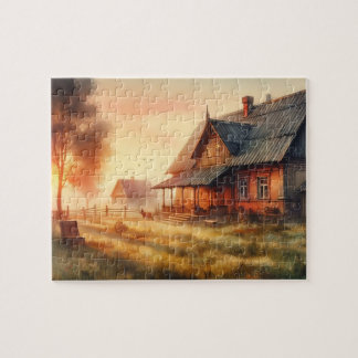 Vintage Farmhouses at Dawn Jigsaw Puzzle