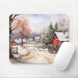 Vintage Farmyard In the Winter Mouse Pad