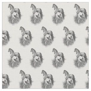 Vintage Farrier Horse Shoeing Black White Art Fabric