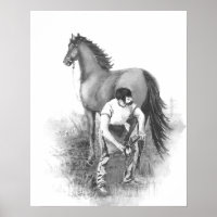 Vintage Farrier Horse Shoeing Black White Art