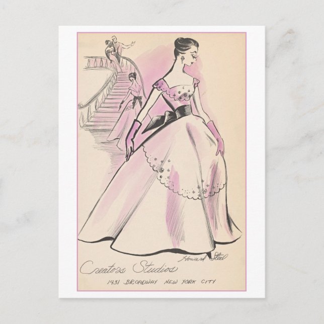 Vintage Fashion Design for Evening Gown Postcard (Front)