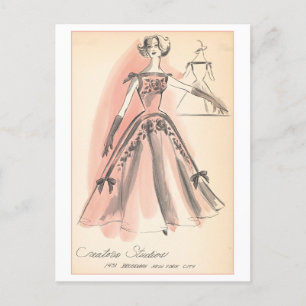 Vintage Fashion Design for Evening Gown Postcard