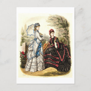 Vintage Fashion Illustration Dresses 1872 Postcard