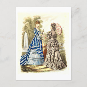 Vintage Fashion Illustration Dresses 1875 Postcard