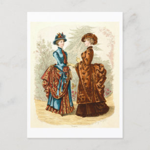 Vintage Fashion Illustration Dresses 1883 Postcard