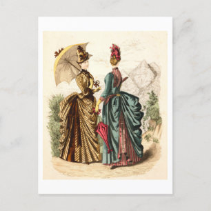 Vintage Fashion Illustration Dresses 1886 Postcard