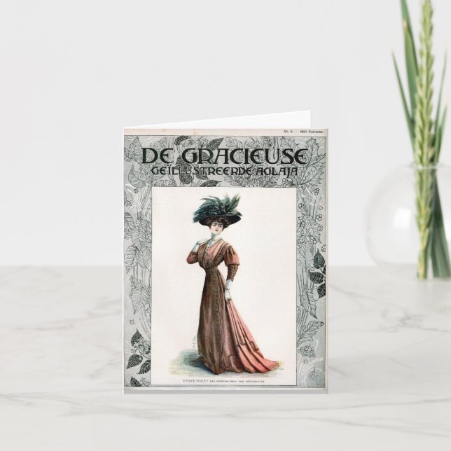 Vintage Fashion Illustration Lady Feather Hat   Card (Front)