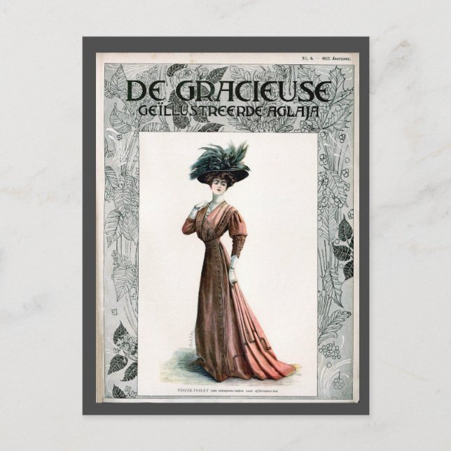 Vintage Fashion Illustration Lady Feather Hat  Postcard (Front)