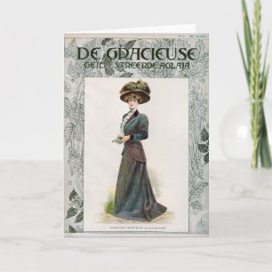 Vintage Fashion Illustration Lady Holding A Book  Card