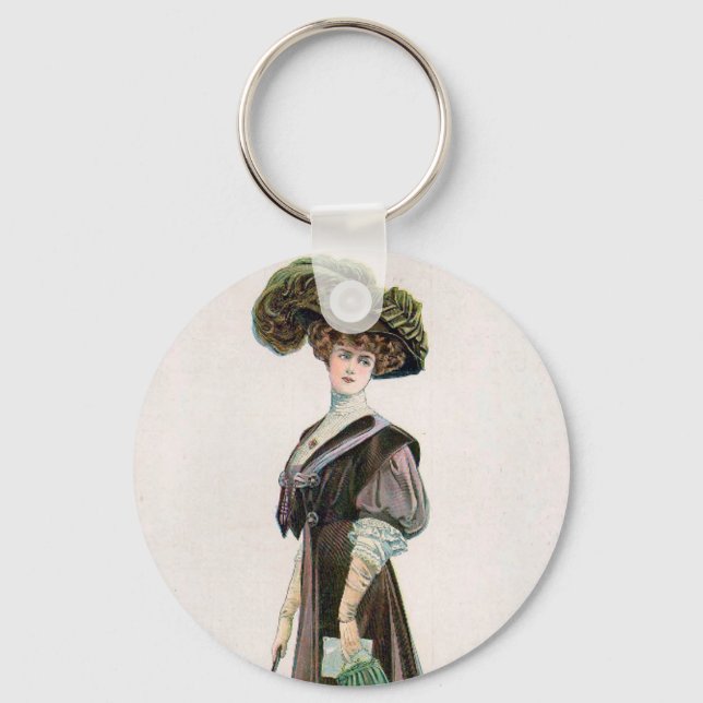  Vintage Fashion Illustration Lady With Cane   Keychain (Front)