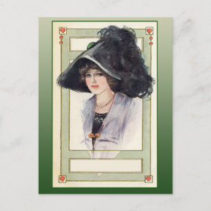 Vintage Fashion Illustration with Black Hat Postcard