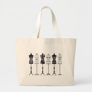 Vintage fashion mannequins silhouettes large tote bag